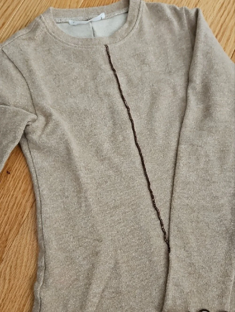 Zara Neutral Tan Long Sleeve Knit Dress with Contrast Stitching